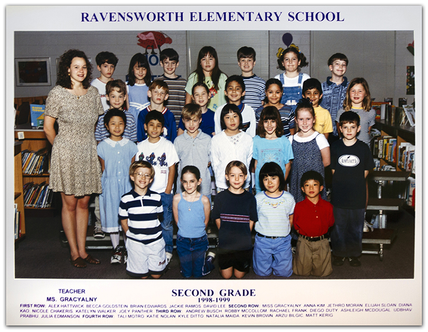 Photograph of Ms. Gracyalny’s second grade class taken during the 1998 to 1999 school year.