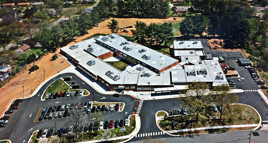Aerial photograph of Ravensworth Elementary School taken after renovations were complete.