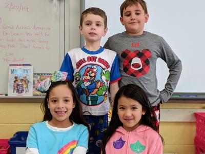 Students wearing pajamas for Dr. Seuss' Sleep Book