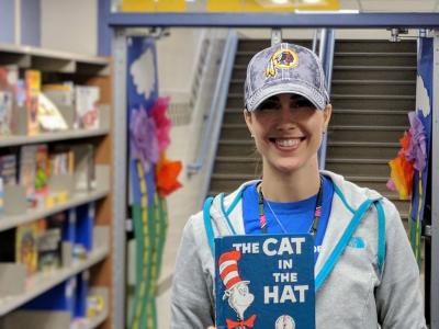 librarian with a cat in the hat book
